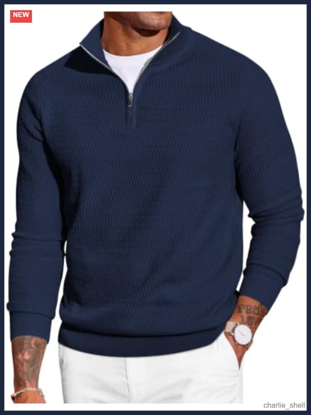 Men's Quarter Zip Sweater Knit Mock Neck Pullover